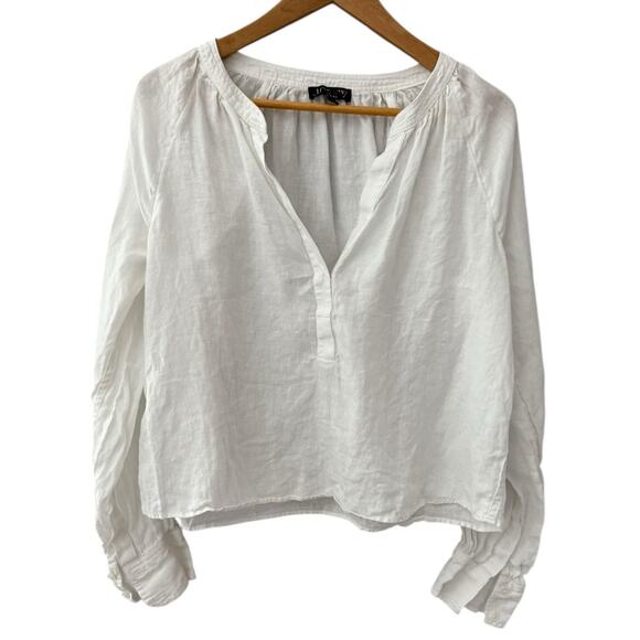 J. Crew Cabana Long Sleeve Coastal Top in White Linen Size Medium - Picture 4 of 12